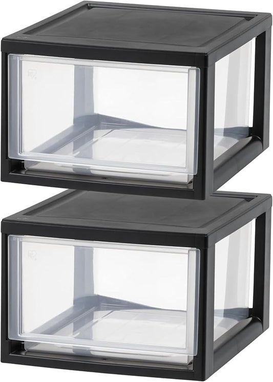 IRIS USA 6 Pack Plastic Drawer Storage Organizer, Stackable Unit with Sliding Drawers for Kitchen, Bathroom, Bedroom, Office, 14.5 Quart, Black
