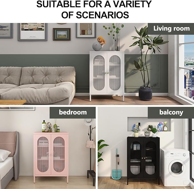 Black Metal Locker Storage Accent Cabinets with 2 Adjustable Shelves, 3 Tier Metal Storage Cabinet with Legs, Steel Cupboard Lockers for Kids Bedroom, Home, Office, Entryway, Kitchen