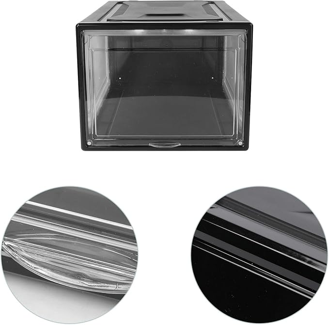 PRETYZOOM Large Sneaker Shoe Box with Flip Lid and Black Snap Closure Stackable Drawer-style Storage Container for Men and Women’s Shoes for Entryway and Closet