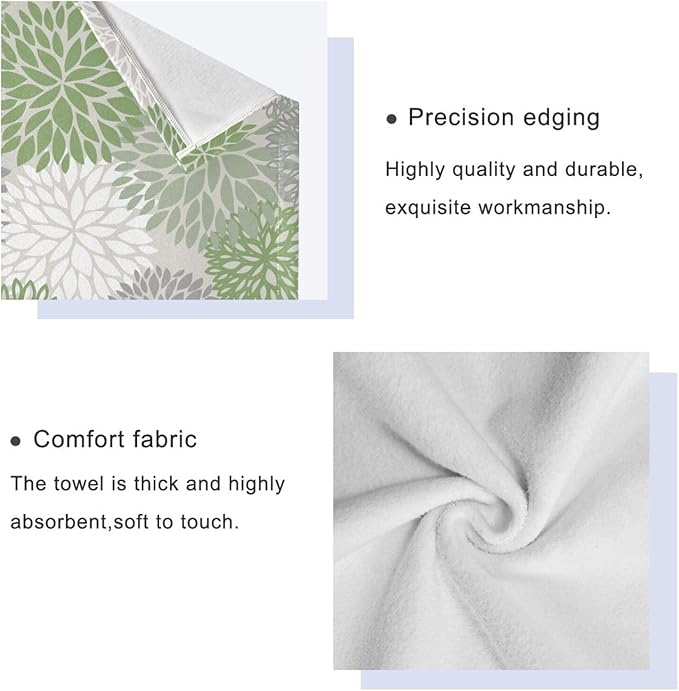 3 Piece Sage Green Dahlia Bath Towels Set,Microfiber Absorbent Grey White Green Floral Towels for Bathroom,1 Bath Towel,1 Hand Towel,1 Washcloth,Modern Abstract Decorative Bathroom Towels