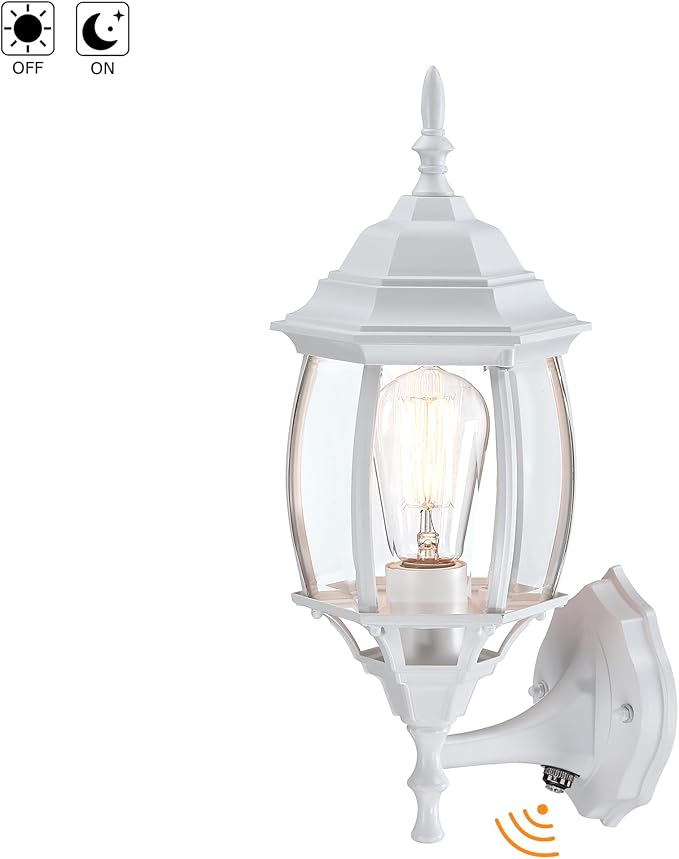 2 Pack 16.8in White Porch Lights Dusk to Dawn, Sensor Wall Sconce White Outdoor Light Fixture for House, Dusk to Dawn Exterior Wall Light for Porch Front Door Garage, E26