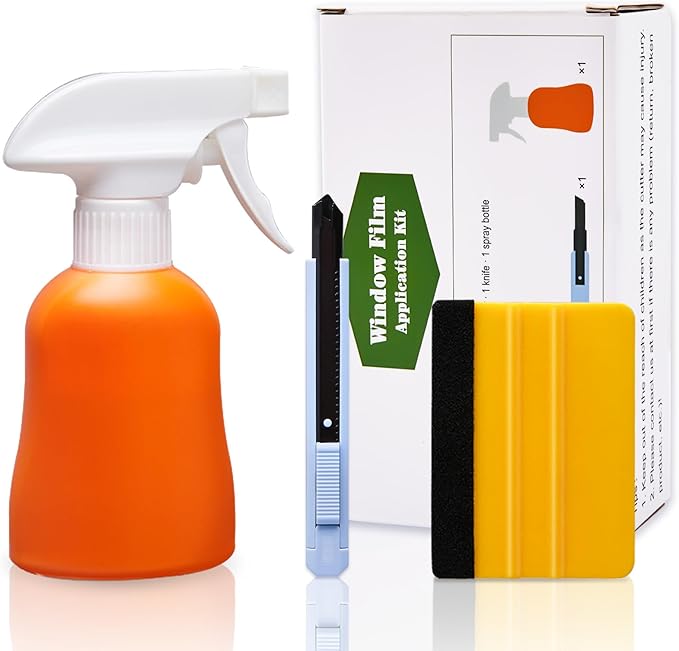Window Tint Kit, Window Privacy Film Application Tint Tools, 3 Pcs Easy to Apply Window Film & Car Glass Window Tinting Tool, Vinyl Wrap Set Includes Squeegee, Utility Knife, Spray Bottle