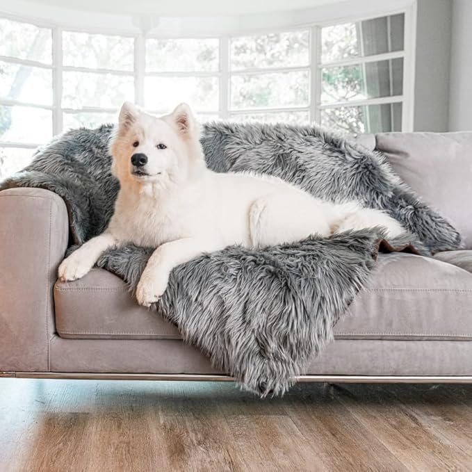 PupProtector Waterproof Throw Blanket for Dogs and Cats, Pet Blanket Cover for Couches, Sofas, Beds, Car Seats, Furniture, Calming Soft Faux Fur, Charcoal Grey, Original (60" L x 50" W)