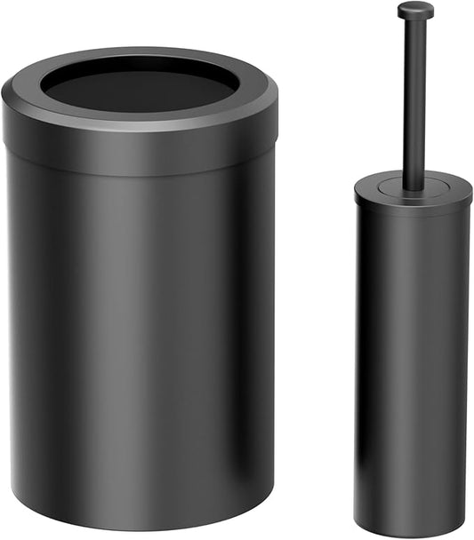 Gatco Small Bathroom Trash Can With Lid And Toilet Brush Set, Round 3 Gallon Stainless Steel Wastebasket, Under Sink, Matte Black, For Bathroom, Bedroom, Office (2977)