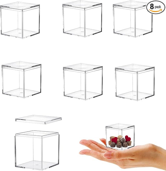 KissYou Small Acrylic Box Clear Box with Lid Plastic Display Boxes Square Cube Jewelry Storage Contanier Party Favor Christmas Candy Boxes