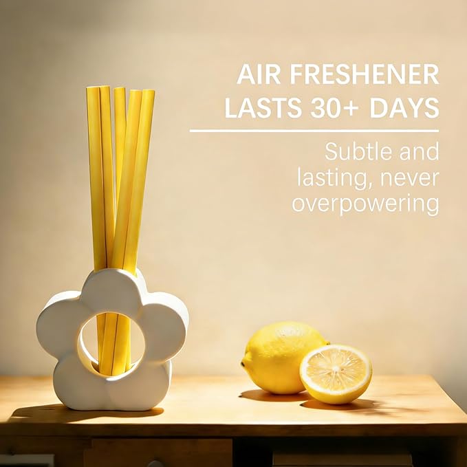 Non-Toxic Air Freshener Stix - Natural Essential Oils Infused, 30 Days Long-Lasting Freshness, 5 Pcs 6" Per Pack for Car Home Office，Ceramic Base not Included(Lemon Leaf and Thyme)