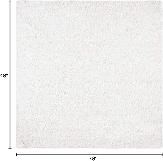 SAFAVIEH August Shag Collection Area Rug - 4' Square, White, Solid Design, Non-Shedding & Easy Care, 1.5-inch Thick Ideal for High Traffic Areas in Living Room, Bedroom (AUG200A)