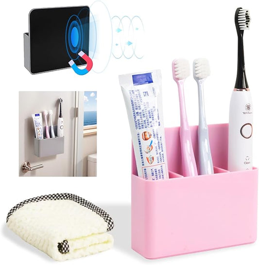 Magnetic Toothbrush Holder for Cruise Ship Cabin – Wall-Mounted Cruise Bathroom Organizer with 2 Removable Dividers & Towel, Cruise Essentials 2025 & Cruise Must Haves for Alaska & Caribbean Cruises