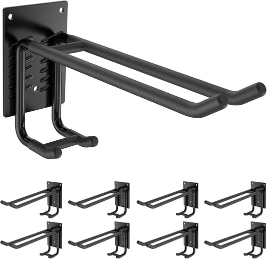 8 Pack Garage Hooks Heavy Duty 10 INCH Double-Layer Steel Shed Wall Mount Workshop Garage Storage Organizer Hooks for Hanging Garden Tool, Hose, Ladder, Chairs, Bikes with Anti-Slip Coating