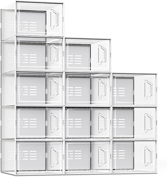 SEE SPRING XX-Large Shoe Storage Box Fit Size 14, Clear Plastic Stackable Shoe Organizer for Closet, Space Saving Sneaker Shoe Rack Containers Bins Holders for Entryway, 12 Pack Clear