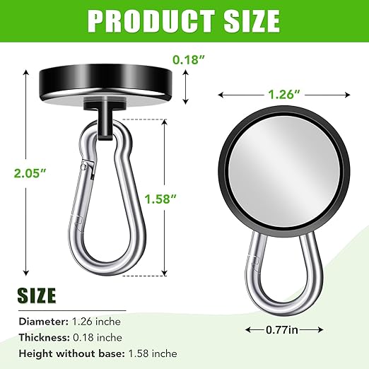 E BAVITE Carabiner Magnetic Hooks, 100LBS Strong Black Magnetic Hooks Heavy Duty with Swivel Carabiner Hook, Great for Hanging for Cruise, Garage, Kitchen, Refrigerator, Locker (6-Pack)