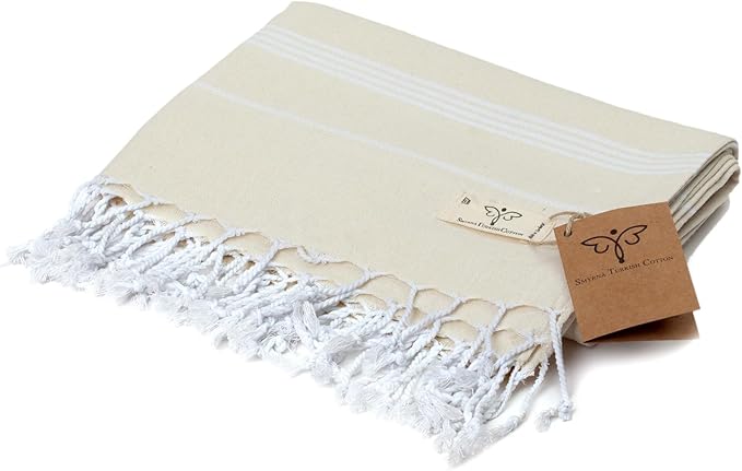 SMYRNA TURKISH COTTON Classical Series Throw Blanket 50x60, Outdoor Blankets, Throws and Blankets for Couch, Sofa, Bed, Chair, Beach Picnic, Travel Boho Turkish Blanket, Cream