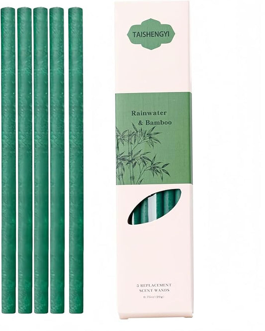 Non-Toxic Air Freshener Stix - Natural Essential Oils Infused, 30 Days Long-Lasting Freshness, 5 Pcs 6" Per Pack for Car Home Office，Ceramic Base not Included (Rainwater and Bamboo)