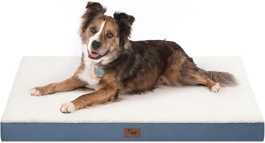 Orthopedic Dog Bed for Large Dogs, Plush Washable Pet Bed for Large Size Dogs with Egg Crate Foam & Removable Oxford Cover, 36x27 Inch, Blue White