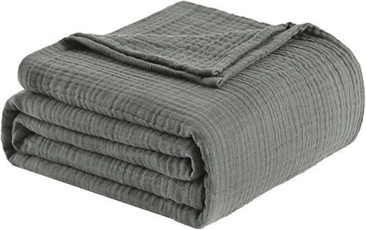 100% Cotton Muslin Throw Blanket 50'x65', Lightweight Breathable Summer Blanket Throw. Supersoft 4-Layer Gauze Throw Blanket for Sofa, Couch, Bed, All-Season Use, Dusty Olive