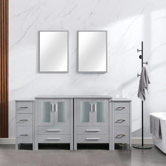 eclife 72" Modern Bathroom Vanity Sink Combo Freestanding Cabinet with Small Side Cabinet, Without Vessel Sink, Faucet, Drain (Gray Vanity Only)