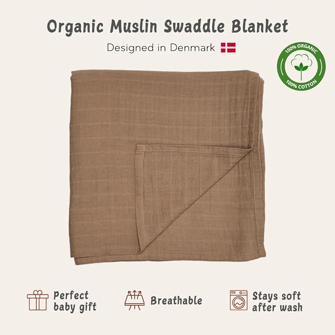 Baby Swaddle – Organic Cotton Muslin Baby Swaddles for Newborns 47” x 47” (Natural)
