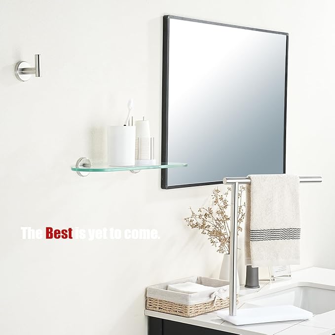 JQK Bathroom Glass Shelf, Tempered Glass Shower Storage 16 by 5 inches, 304 Stainless Steel Brushed Finish Wall Mount, TGS121L16-BN