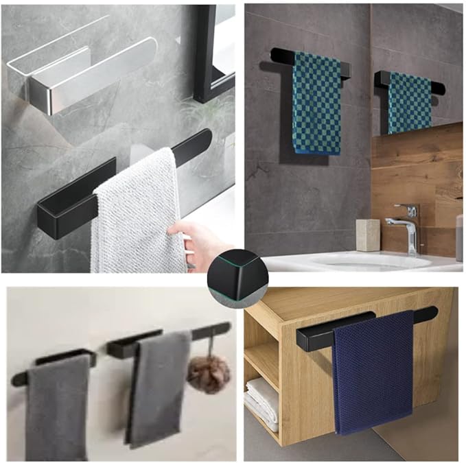 2pcs Towel Holder SUS 304 Stainless Steel — Self Adhesive Towel Rod Rack for Bathroom & Kitchen, Black