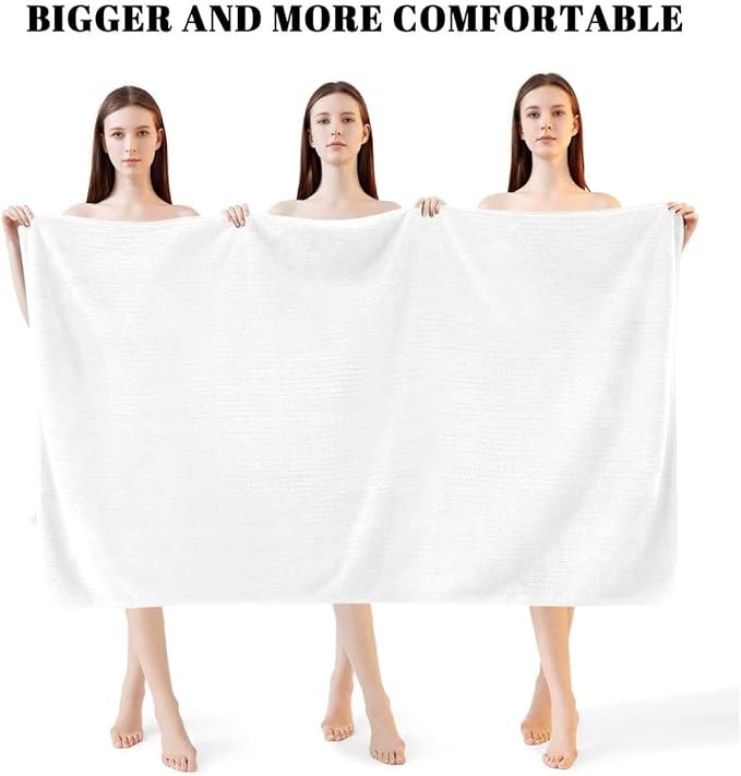 Bath Towels Set of 4 Extra Large 35 x 70 Inches,Luxury Thick High Absorbent and Quick Dry Bath Sheet,Ultra Soft Microfiber,Bathroom,Beach,Yoga,Sport,SPA,Fitness (White)