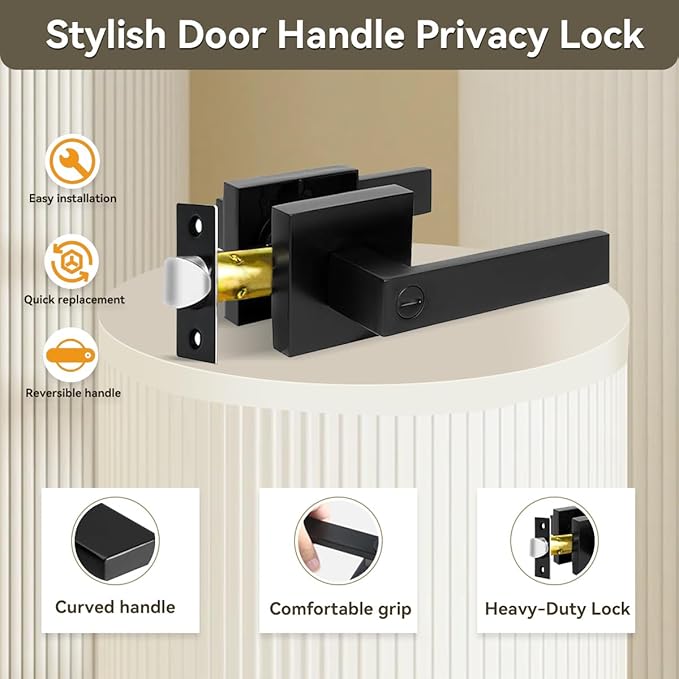 KAMOTA Privacy Door Levers, 6 Pack Matte Black Door Handles Bed and Bath Door Locks Interior Keyless Locksets, Left and Right Hand Reversible