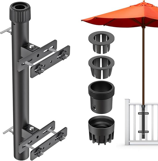 Dolibest Heavy Duty Patio Umbrella Holder, Space Saver Umbrella Holder, Adjustable Umbrella Deck Mount for Railing, Full Welded Construction-Sturdy and Easy to Install for Patio, Deck, Poolsid