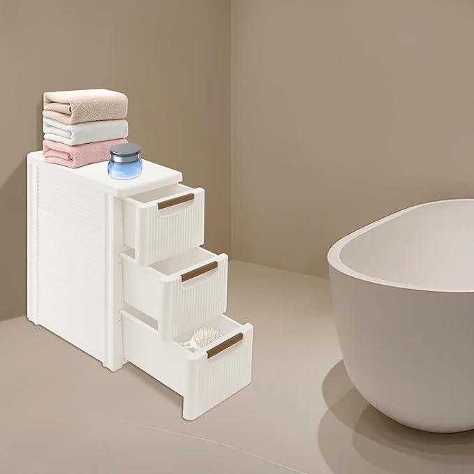 Narrow Storage Cabinet with Drawers, Rolling Storage Cart Organizer with 3 Drawers, Plastic Dresser, Mobile Utility Cart on Wheels for Bathroom Kitchen Bedroom Office Classroom (3-Drawers)