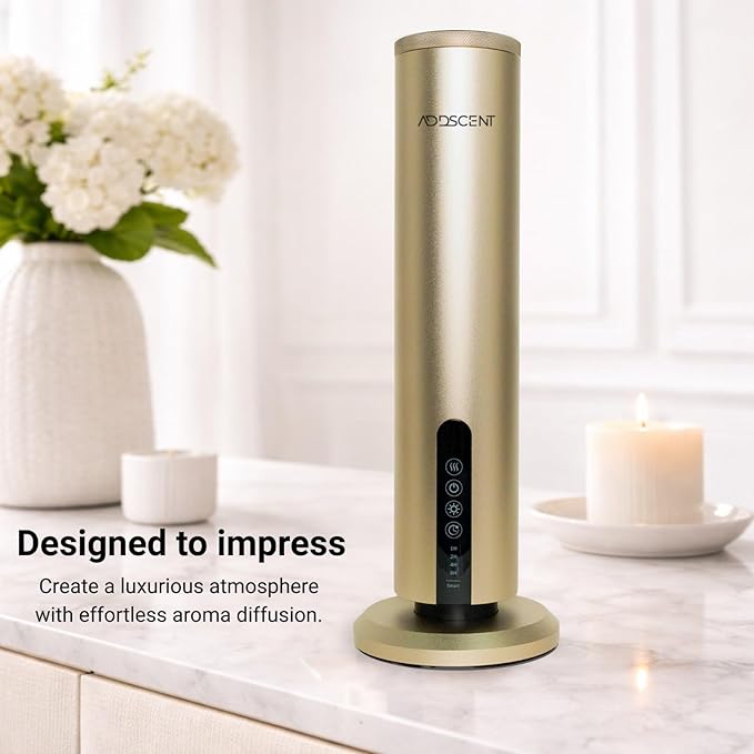 Waterless Fragrance Oil Diffuser Gold, 120ml Smart Timer, Bluetooth & Manual Control, Whisper Quiet Rechargeable Aroma Machine for Home Office Spa Hotel - 1500sqft - Fragrance Not Included