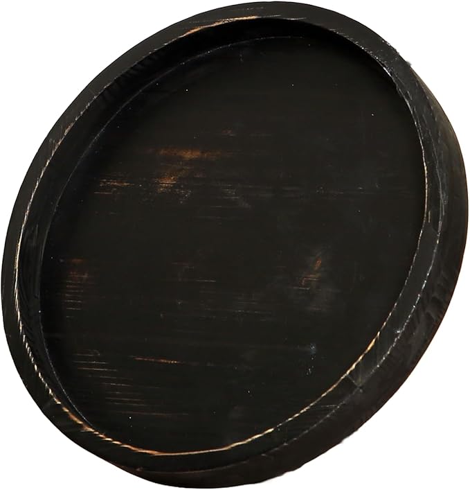13.38 Inch Rustic Round Wood Lazy Susan for Table Top - Wooden Turntable Serving Tray Distressed Farmhouse Turntable Tray, Cabinet Organizer(Black)