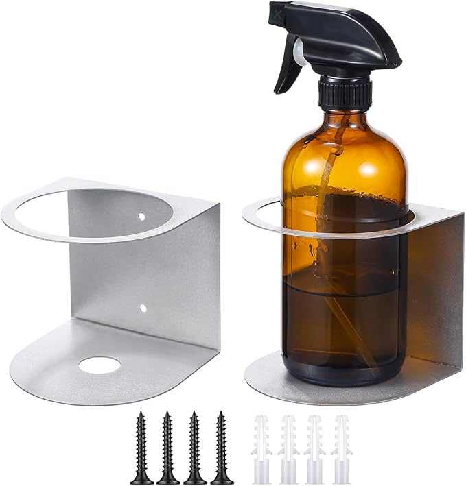 2 Pcs Spray Bottle Holder Wall Mount Bottle Organizer Spray Can Holder Organizer for Garage and Workspace Stainless Steel Easy Install Craft Workspace Paint Rack with Hardware (Gray)