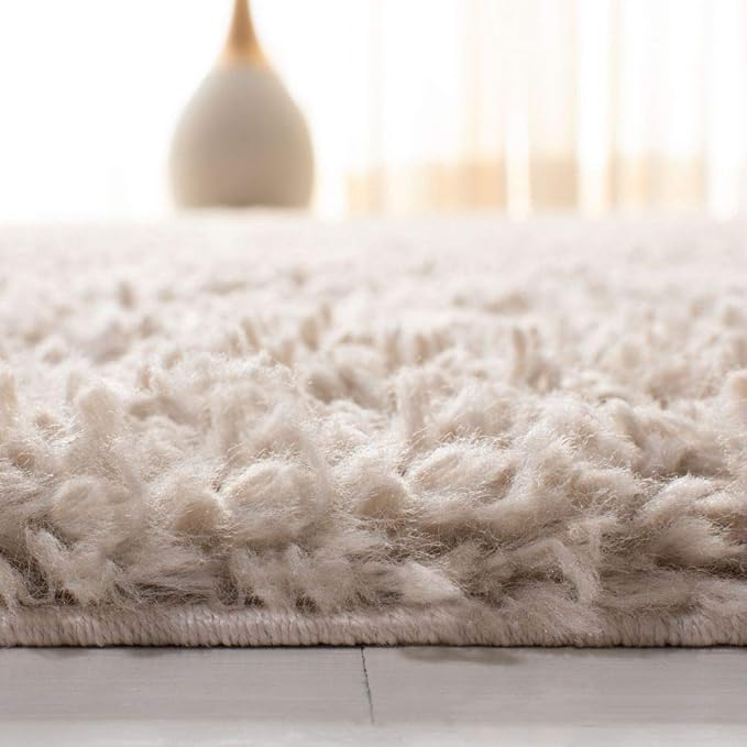 SAFAVIEH August Shag Collection Runner Rug - 2' x 9', Beige, Solid Design, Non-Shedding & Easy Care, 1.5-inch Thick Ideal for High Traffic Areas in Living Room, Bedroom (AUG200D)