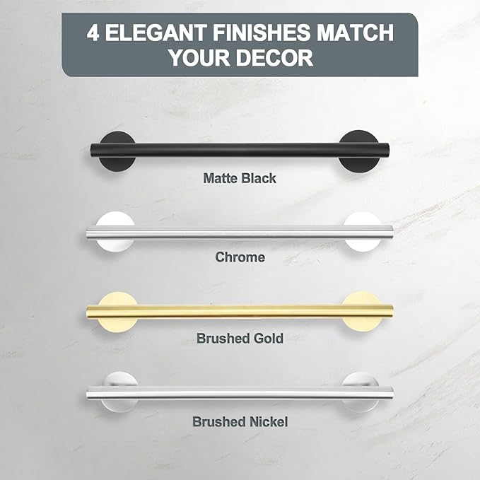Hand Adhesive Bathroom Towel Bars,16 Inch Towel Racks for Bathroom or Kitchen Wall Mounted, Heavy Duty Hand Towel Holder Organizer, Modern Home Decor Towel Rod, Matte Black Single Bar