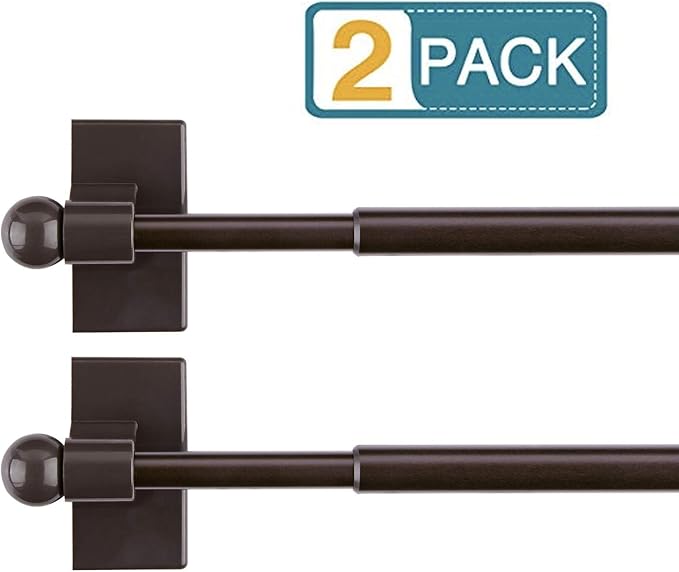 WL.Rocaille Magnetic Curtain Rods for Metal Doors Top and Bottom Multi-Use Adjustable Appliances for Iron and Steel Place, Petite Ball Ends, 9 to 16 Inch, 1/2 Inch Diameter, Brown, 2-Pack