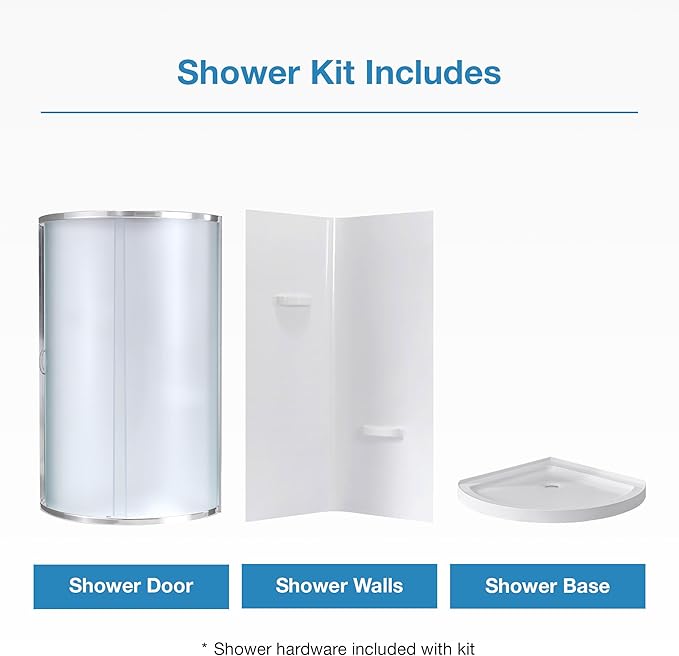 OVE Decors Breeze 34 in. Corner Shower Frosted Sliding Door, With Base and Walls in Chrome Finish