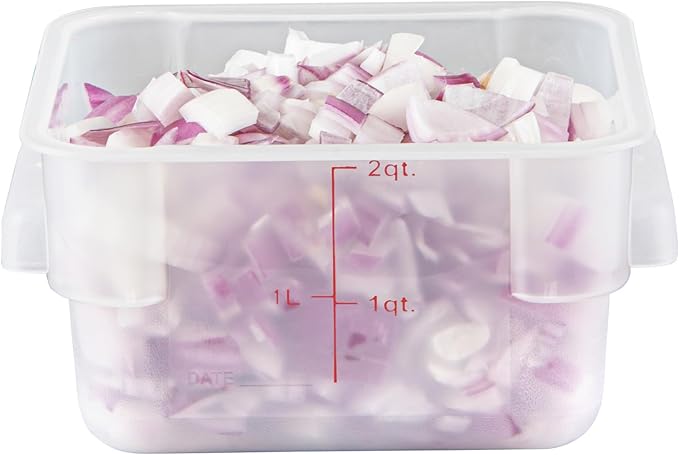 Restaurantware Food Storage Container 1 Pack of 2 qt Plastic Kitchen Storage Bin with Volume Markers Space-Efficient Design Dishwasher-Safe Polypropylene Translucent