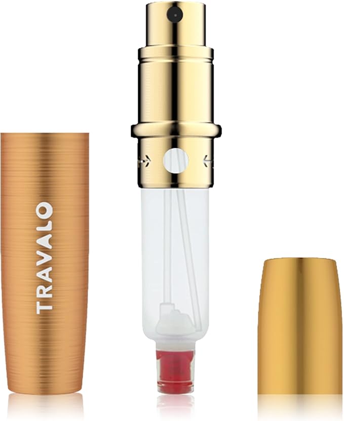 LUX Perfume Atomizer - Leak-Proof and TSA Approved for Air Travel - Reusable Airtight Easy Fill Mini Pump Sprayer - Lightweight Portable - Brushed Polished Metal Alloy Outer Shell - Gold