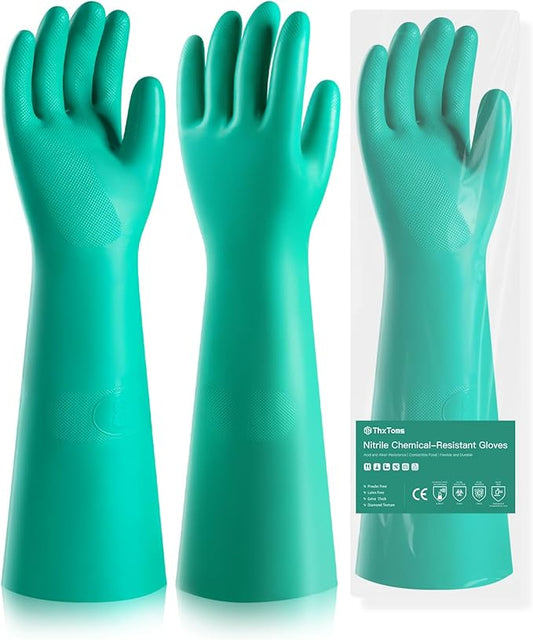 ThxToms Long Nitrile Chemical Resistant Gloves, Reusable Heavy Duty Safety Work Gloves, Acid, Alkali and Oil Protection