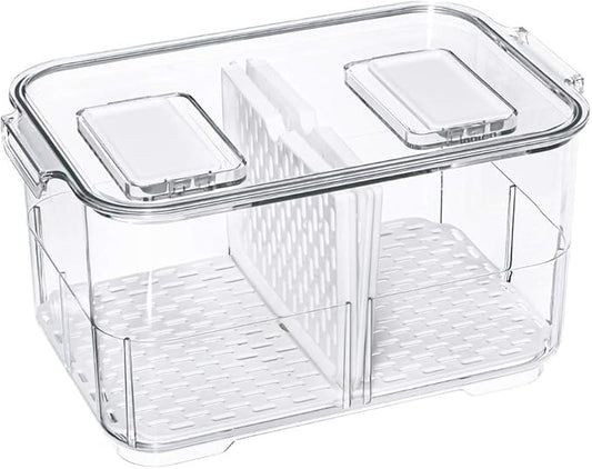 SANNO Vegetable Fruit Storage Containers, Refrigerator Storage Containers Fresh Produce Saver with Lids and Vents,Stackable Salad Lettuce Keeper for Refrigerator,BPA-free Stay Fresh Containers Bin