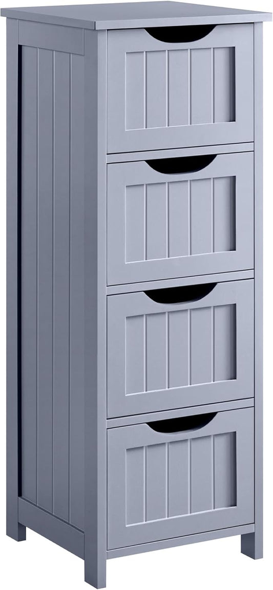 Yaheetech Bathroom Floor Cabinet, Wooden Side Storage Organizer, 4 Drawers Free-Standing Cabinet for Bathroom/Hallway/Living Room, Gray