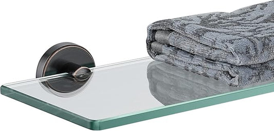 JQK Bathroom Glass Shelf Oil Rubbed Bronze, Tempered Glass Shower Storage 24 by 5 inches, 304 Stainless Steel ORB Wall Mount, TGS101L24-ORB