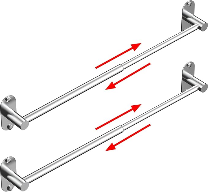 Towel Bar, Adjustable 14.4inch - 25.2inch Towel Rack, Self Adhesive & Wall Mounted for Bathroom Kitchen Hand Towel Holder Cloths Hanger SUS 304 Stainless Steel Organizer Single Bar (2, Chrome)