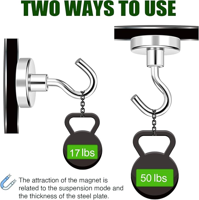 MIKEDE Heavy Duty Magnetic Hooks for Refrigerator Hanging, Magnetic Hanger for Cabins, Grill - Pack of 5，50lbs