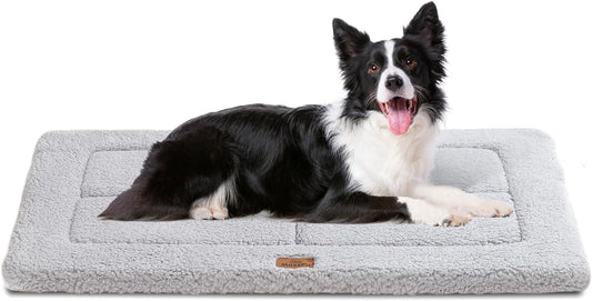 Dog Beds Crate Pad for Large Dogs, Reversible & Washable Non-Slip Kennel Pet Mat, Soft Plush and High Density Foam Cat Bed for Indoor & Outdoor Use, 36" x 27", Gray