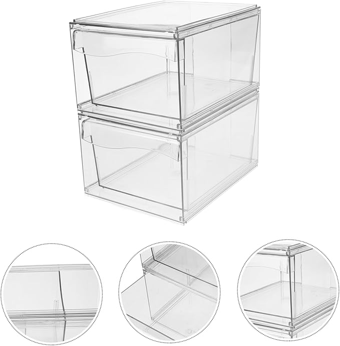 OUNONA 2pcs Stackable Makeup Organizer Removable Acrylic Cosmetic Storage Box for Efficient Desktop and Bathroom Organization