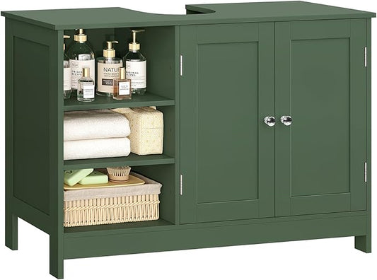 TEENFON 35.4" Pedestal Sink Storage Cabinet with 2 Doors and Adjustable Shelves, Bathroom Sink Cabinet, Under Sink Storage with U-Shape Cut-Out, Green