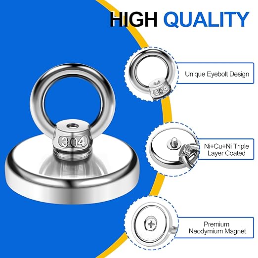 DIYMAG Magnetic Hooks, 100 lbs Heavy Duty Rare Earth Neodymium Magnet Hooks with Countersunk Hole Eyebolt for Home, Kitchen, Workplace, Office and Garage, Pack of 6