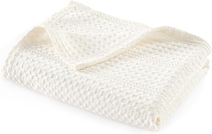 PHF Lightweight Waffle Weave Throw Blanket 50"x 60", Soft Woven Summer Blanket for Hot Sleepers - Aesthetic Home Decor for Couch Bed Sofa, Pet Friendly, Cream