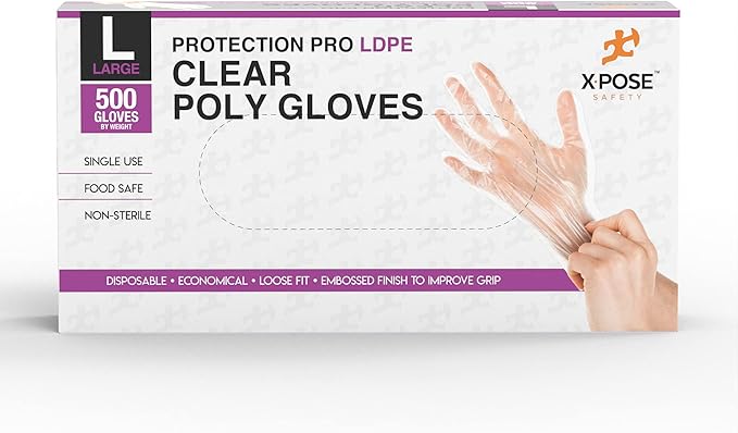 Xpose Safety Disposable Food Prep Poly Gloves - Transparent Embossed Latex Free Kitchen, Plastic Gloves for Food Handling