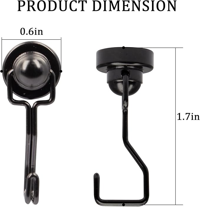 Swivel Magnetic Hooks, Rare Earth Magnet Hooks for Hanging Perfect for Refrigerator, Broiler, Door and Other Magnetic Surfaces, Cruise Essentials (10 Pack, Black)