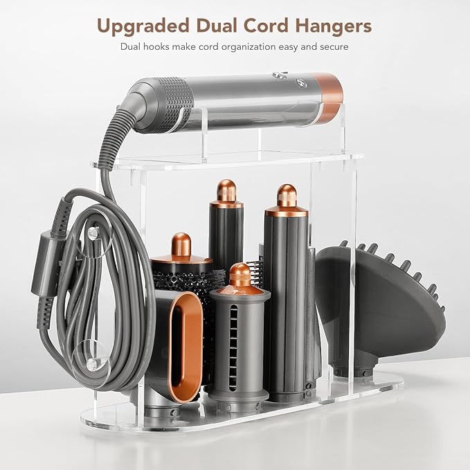 7-Hole Storage Holder for Dyson Airwrap – Upgraded Acrylic Stand Organizer for Long Barrels & Diffuser Nozzles, Countertop Holder for Airwrap Styler Accessories for Bathroom Vanity Makeup Table